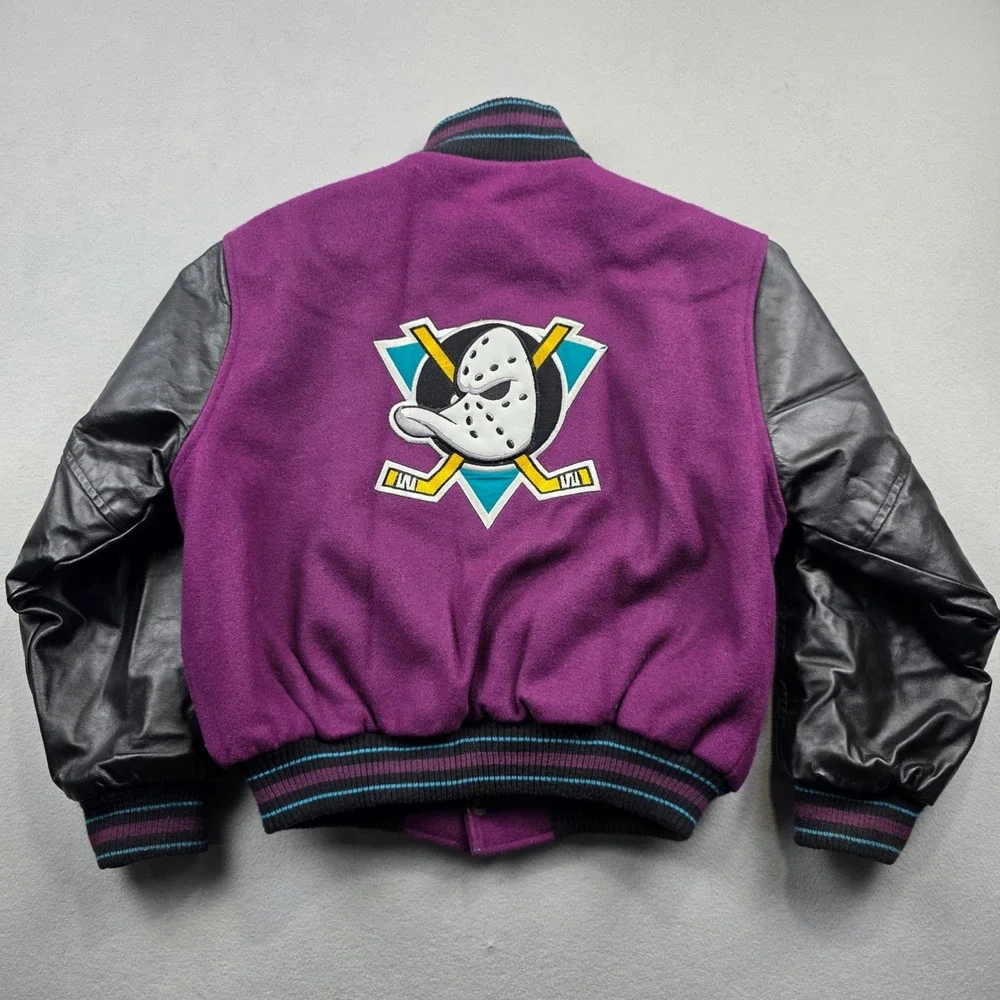 Vintage Mighty Ducks NHL Varsity Jacket Purple Black‎ Kids Size 14 Identity Inc